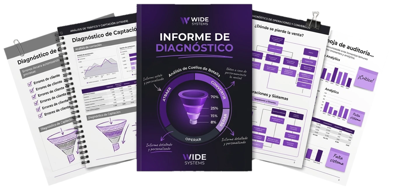 Informe de diagnóstico de Wide Systems: portada y algunas de sus páginas interiores